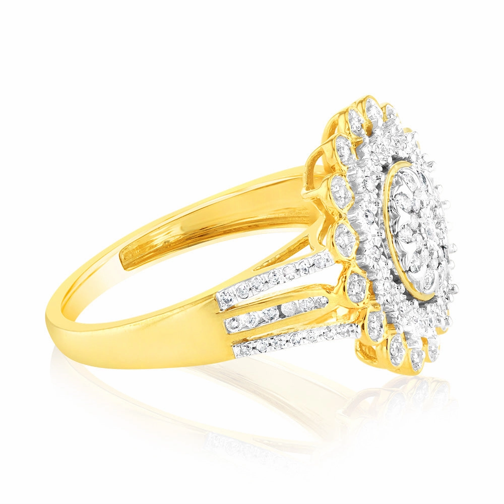 9ct Yellow Gold 1/4 Carat Diamond Ring with 91 Round Brilliant Cut Diamonds in Disc Setting