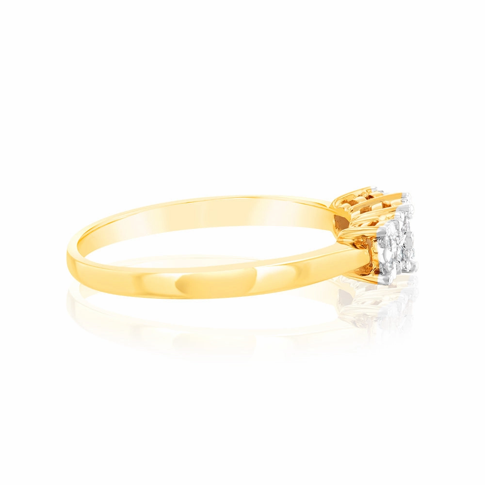 9ct Yellow Gold 1/4 Carat Diamond Trilogy Ring