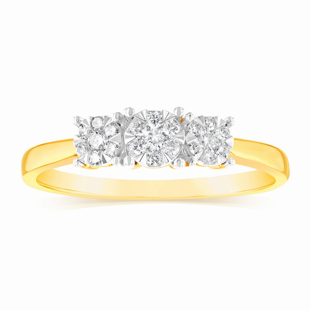 9ct Yellow Gold 1/4 Carat Diamond Trilogy Ring