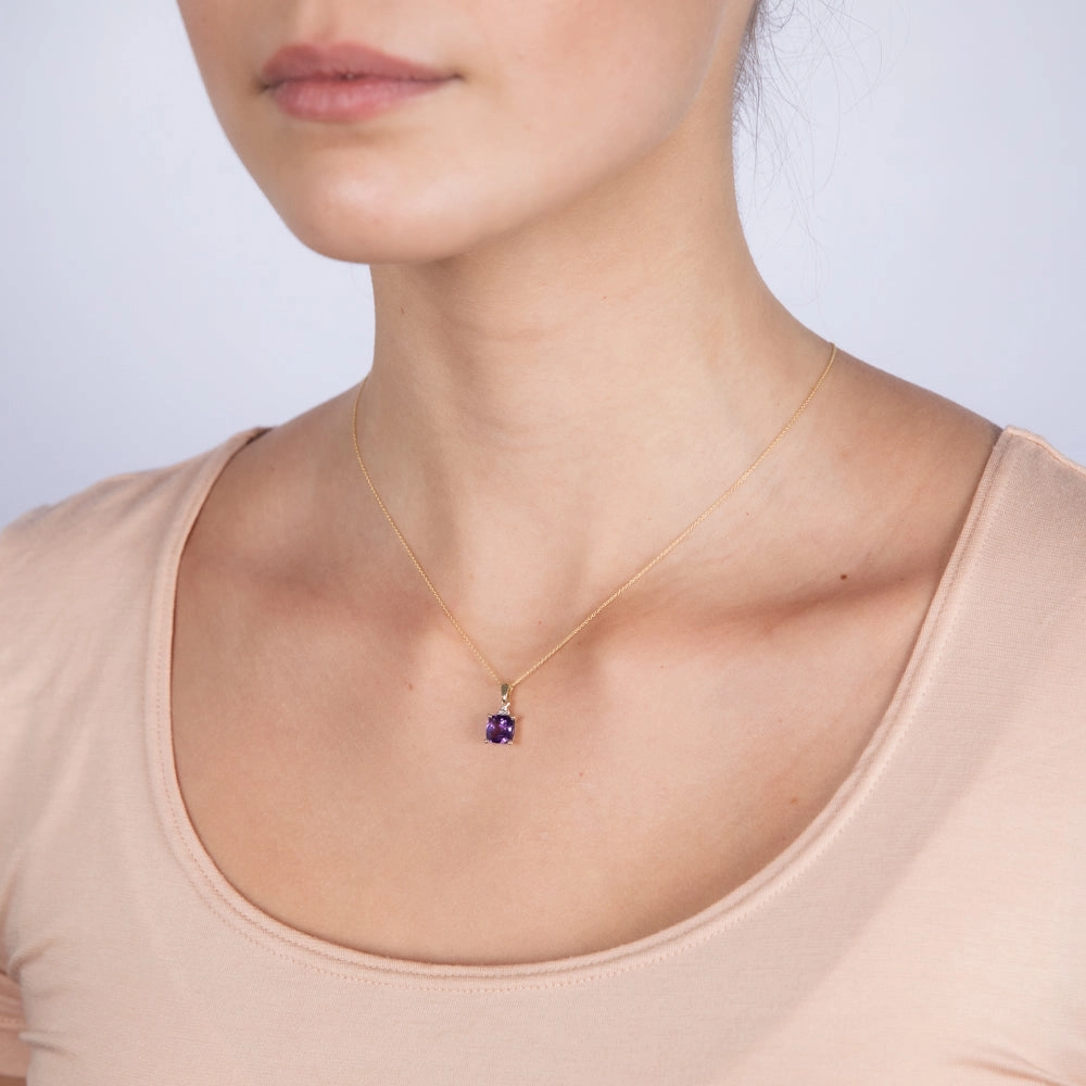 9ct Yellow Gold 1.4ct Amethyst and Diamond Pendant
