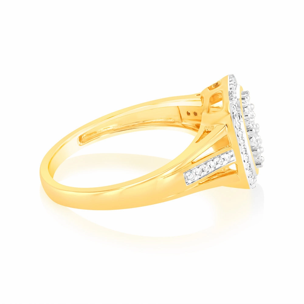 9ct Yellow Gold 1/5 Carat Diamond Ring with 57 Brilliant Cut Diamonds