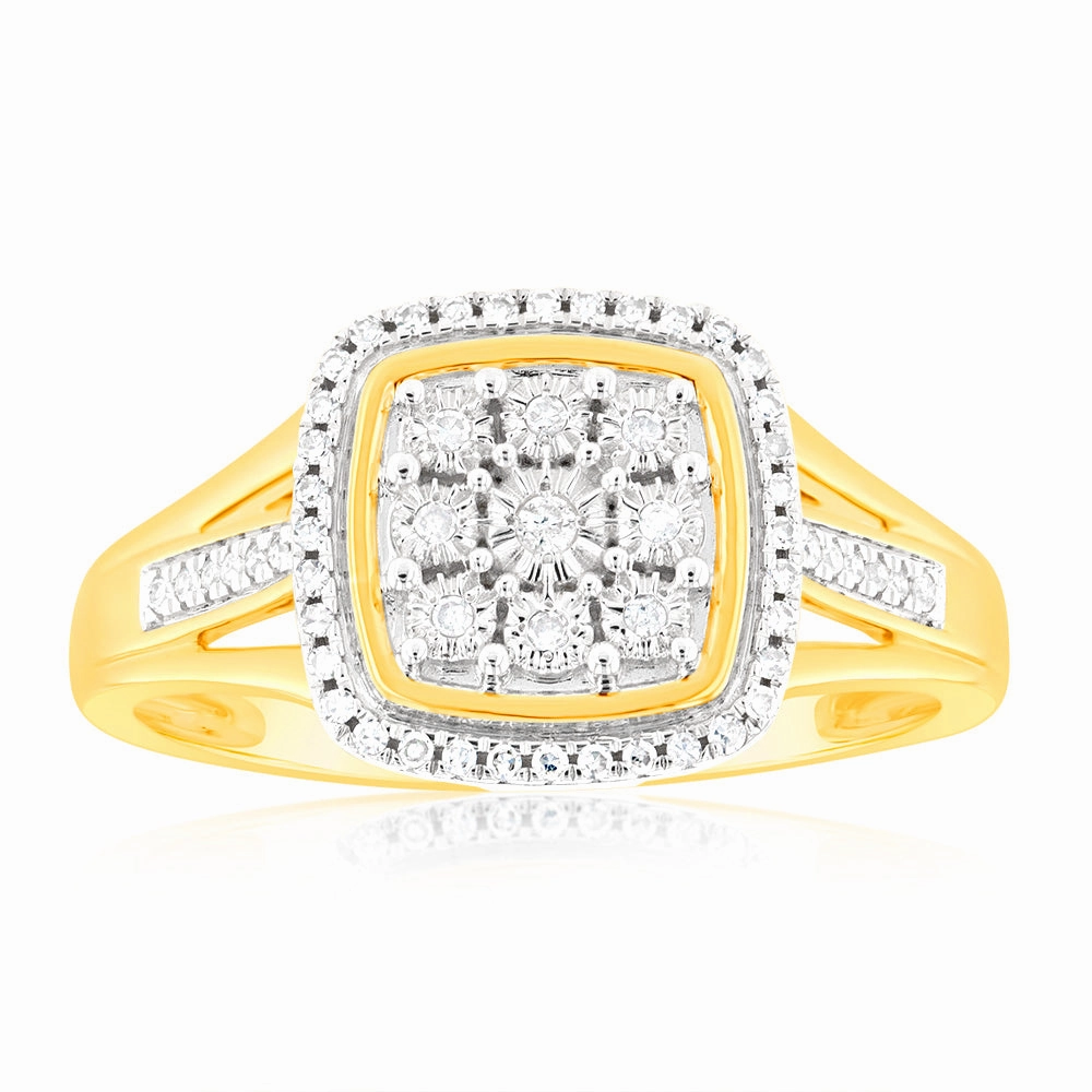 9ct Yellow Gold 1/5 Carat Diamond Ring with 57 Brilliant Cut Diamonds