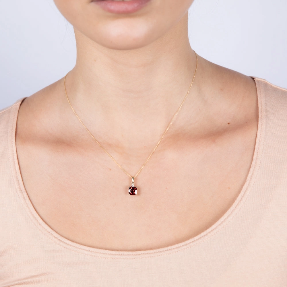9ct Yellow Gold 1.85ct Garnet and Diamond Pendant on 45cm Chain