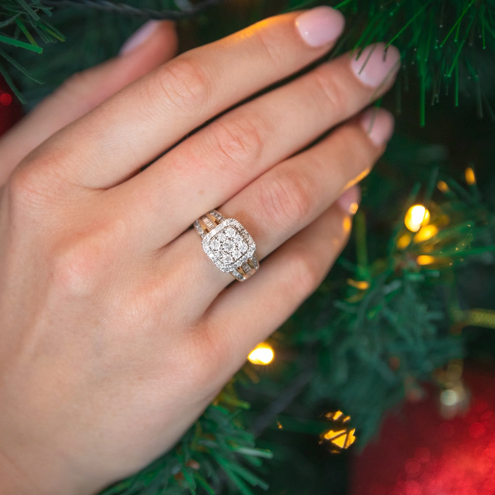 9ct Yellow Gold 1 Carat Diamond Cushion Cluster Ring