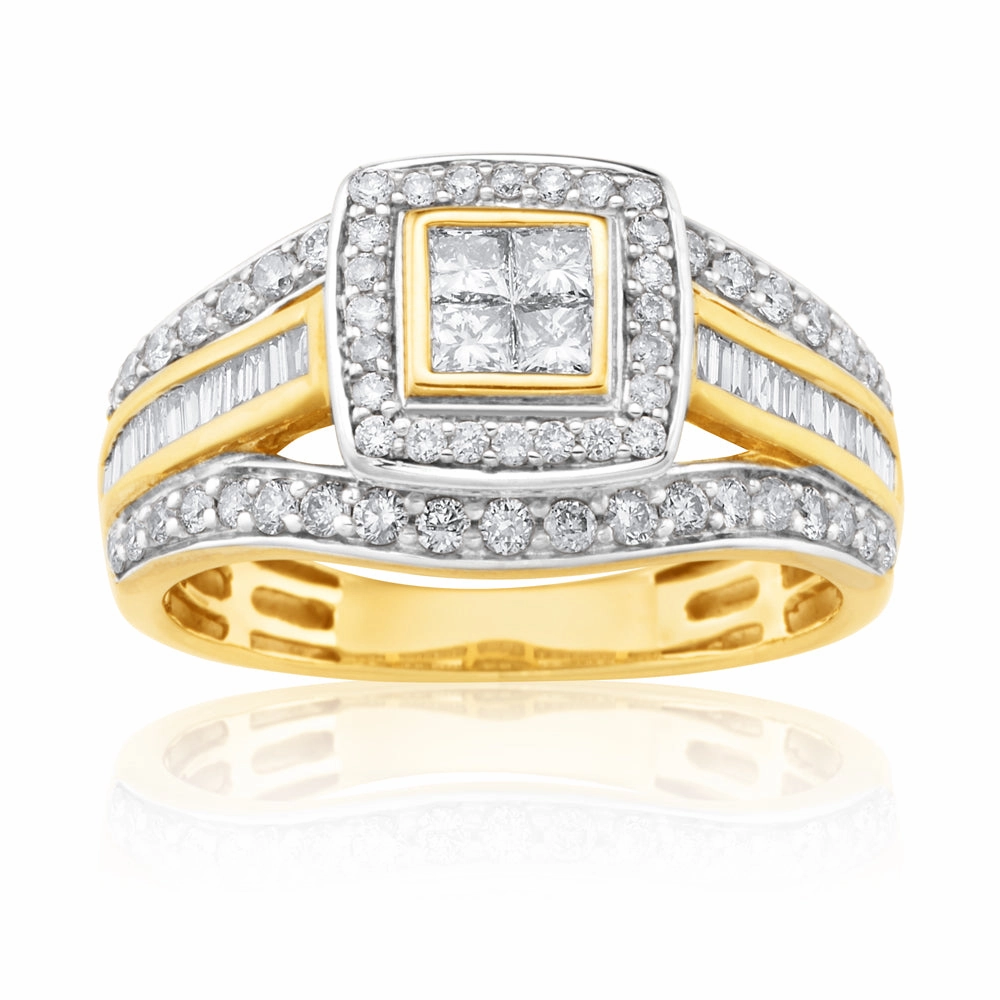 9ct Yellow Gold 1 Carat Diamond Ring Set With 86  Diamonds