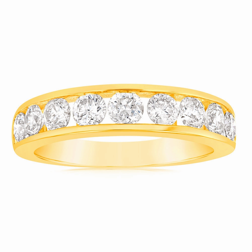9ct Yellow Gold 1 Carat Diamond Ring with 9  Diamonds in Channel setting