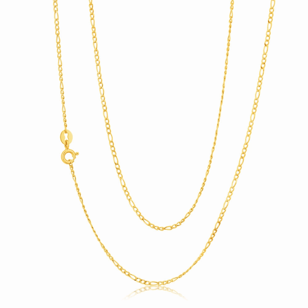 9ct Yellow Gold 3:1 Figaro 45cm Chain 40Gauge
