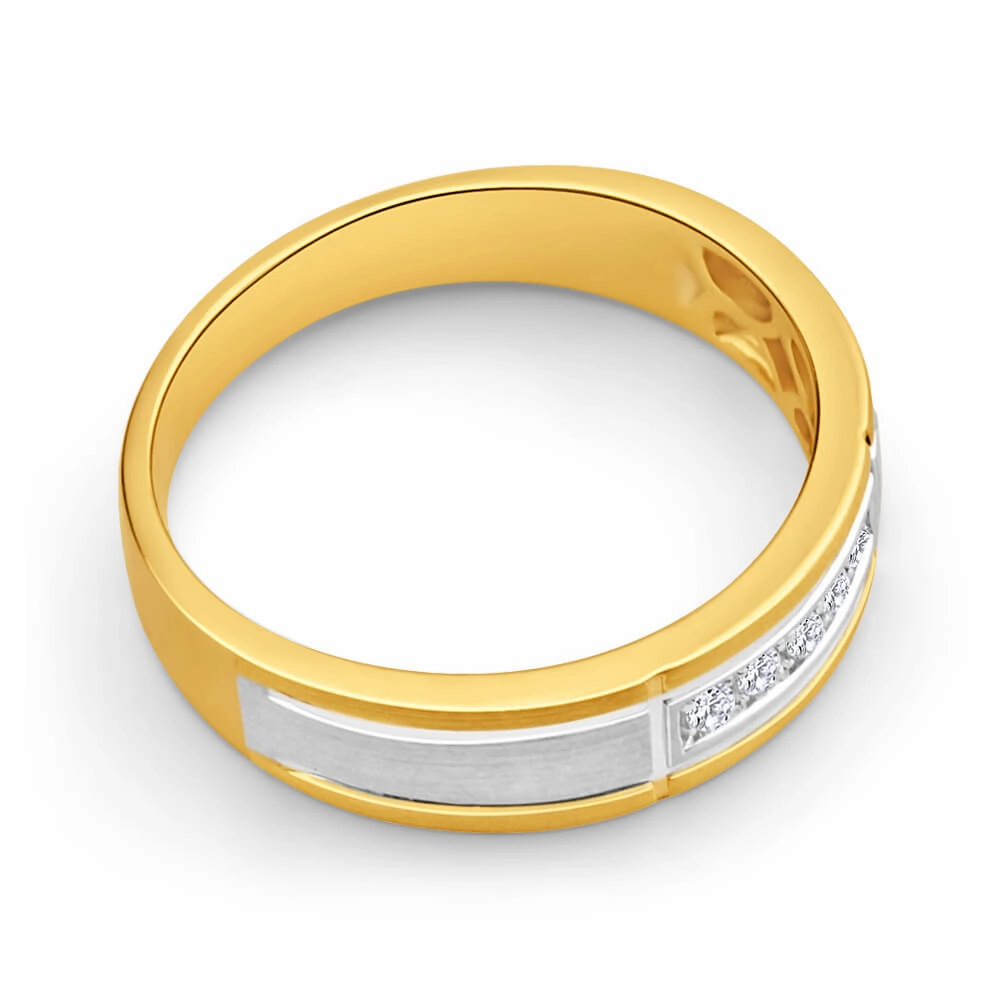 9ct Yellow Gold & White Gold Mens Ring With 0.1 Carats Of Diamonds