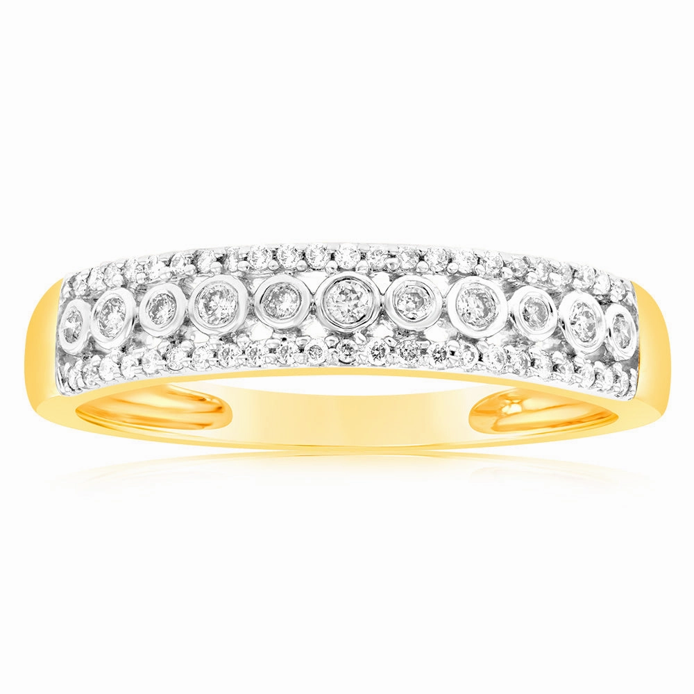 9ct Yellow Gold Bezel 1/5 Carat Diamond Dress Ring with Brilliant Diamonds