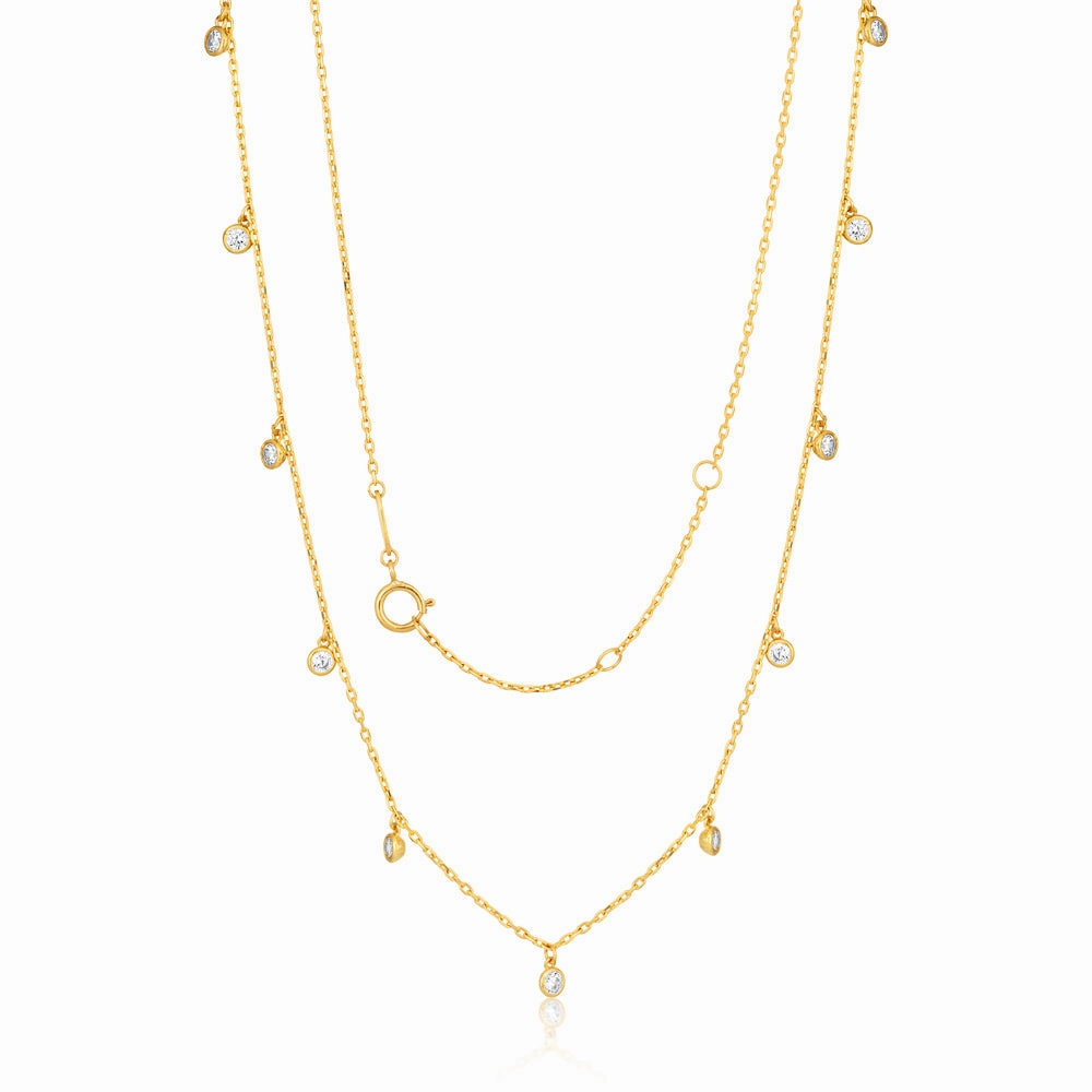 9ct Yellow Gold Chain with 11 Cubic Zirconias with Adjustable 38-40cm Length