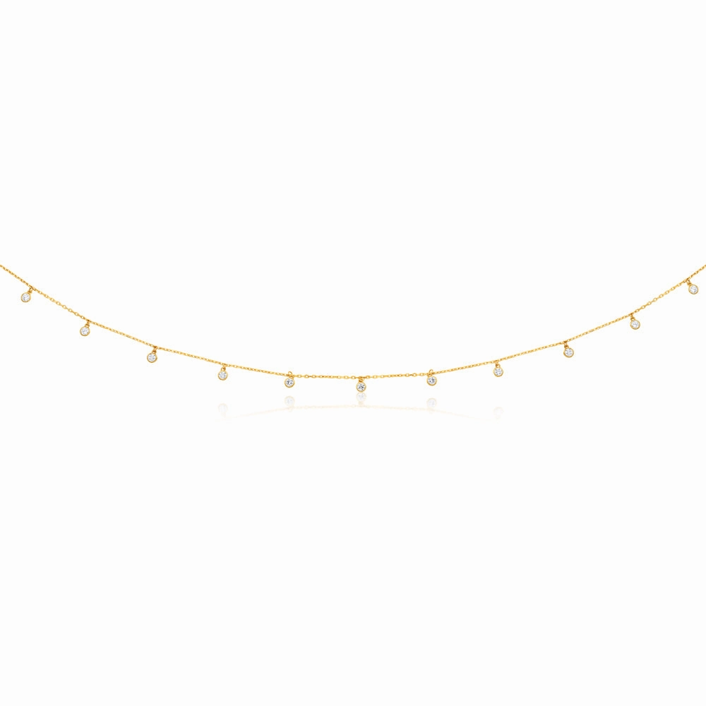 9ct Yellow Gold Chain with 11 Cubic Zirconias with Adjustable 38-40cm Length
