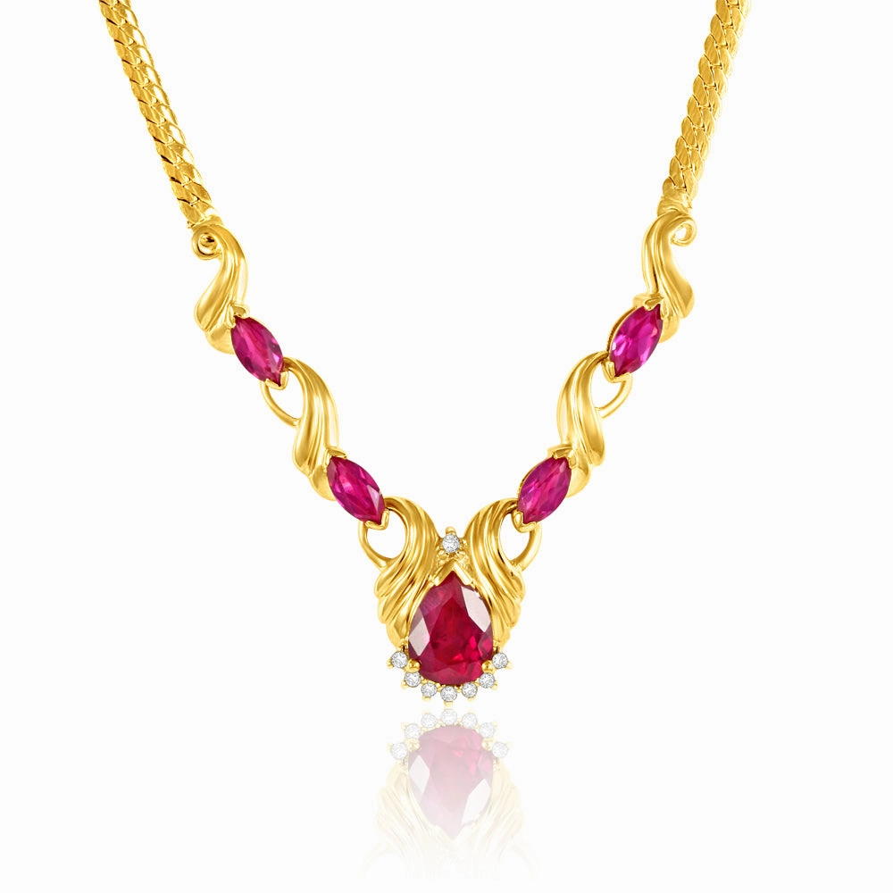 9ct Yellow Gold Created Ruby   Diamond Chain
