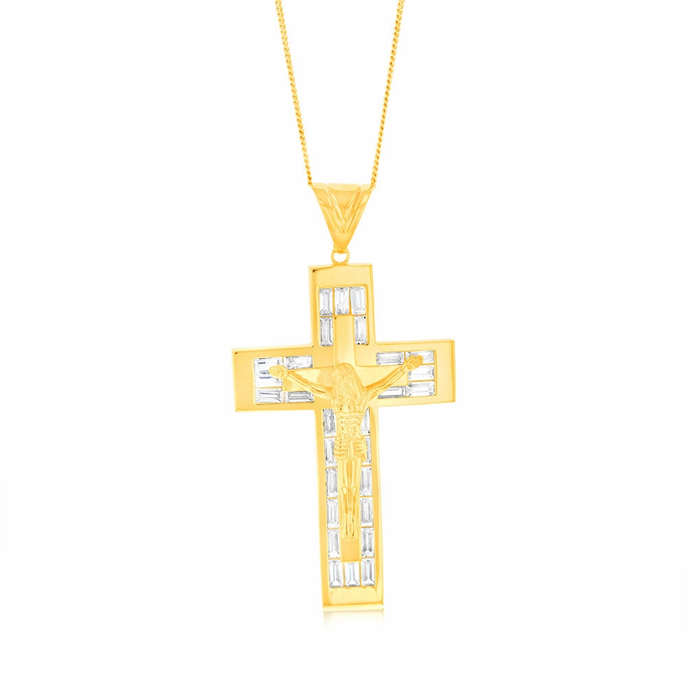 9ct Yellow Gold Cubic Zirconia Cross Pendant