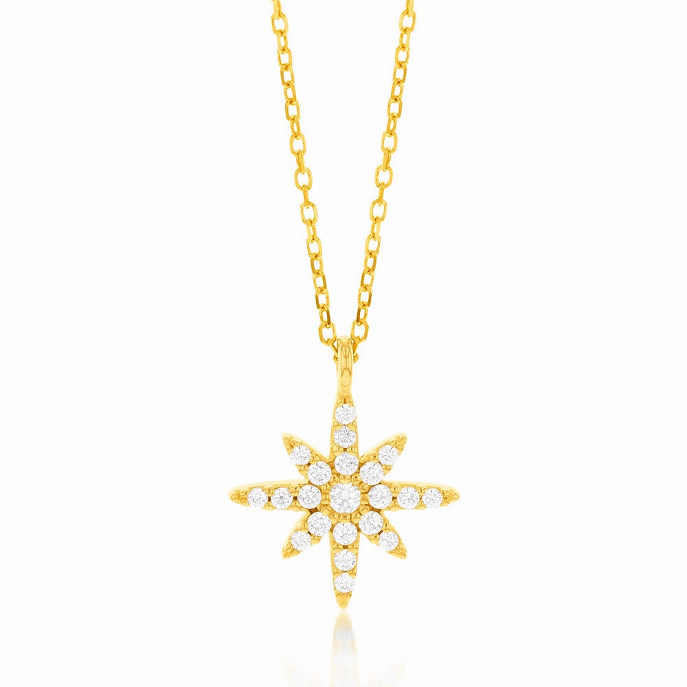 9ct Yellow Gold Cubic Zirconia Northstar Pendant On 45cm Chain