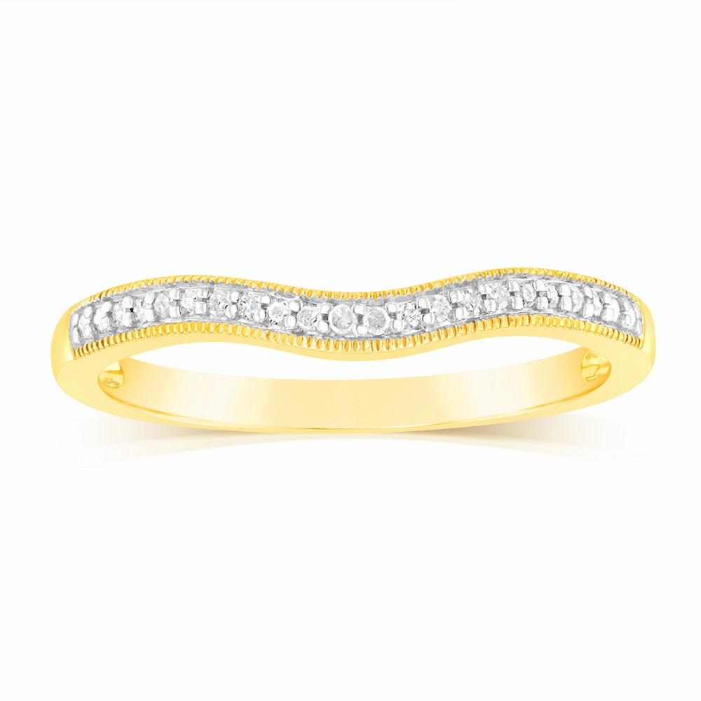 9ct Yellow Gold Curved Eternity Band with 18 Brilliant Cut Diamonds