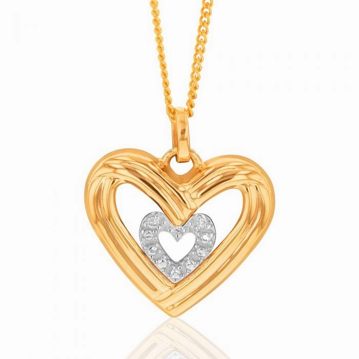 9ct Yellow Gold Diamond Heart Pendant