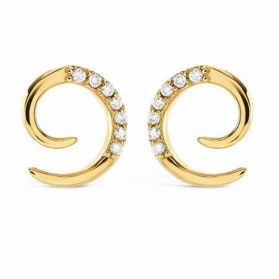 9ct Yellow Gold Diamond Set Swirl Earrings