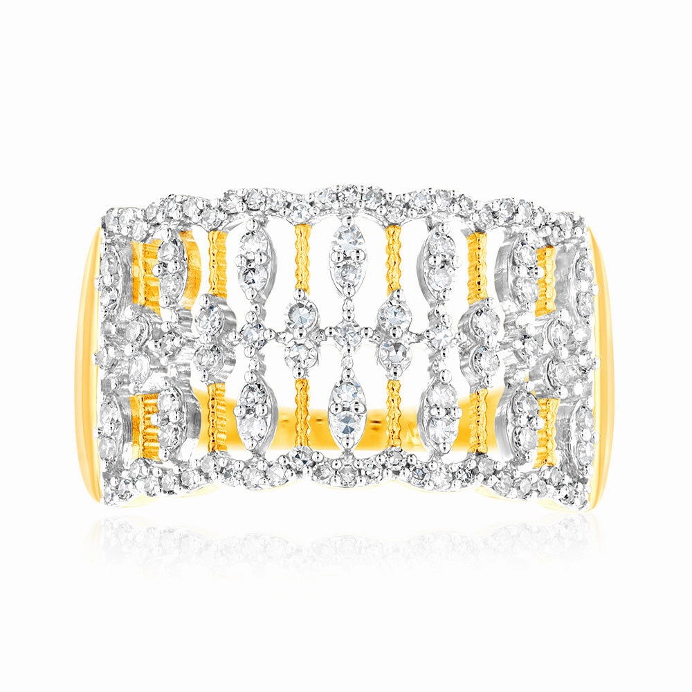 9ct Yellow Gold Fancy Ring in 0.40 Carat Natural Diamonds