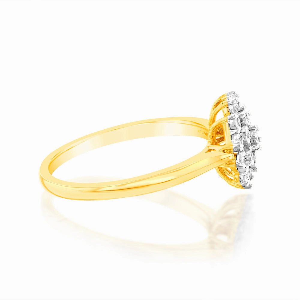 9ct Yellow Gold Flower Shaped Ring in 05 Points Natural Diamonds