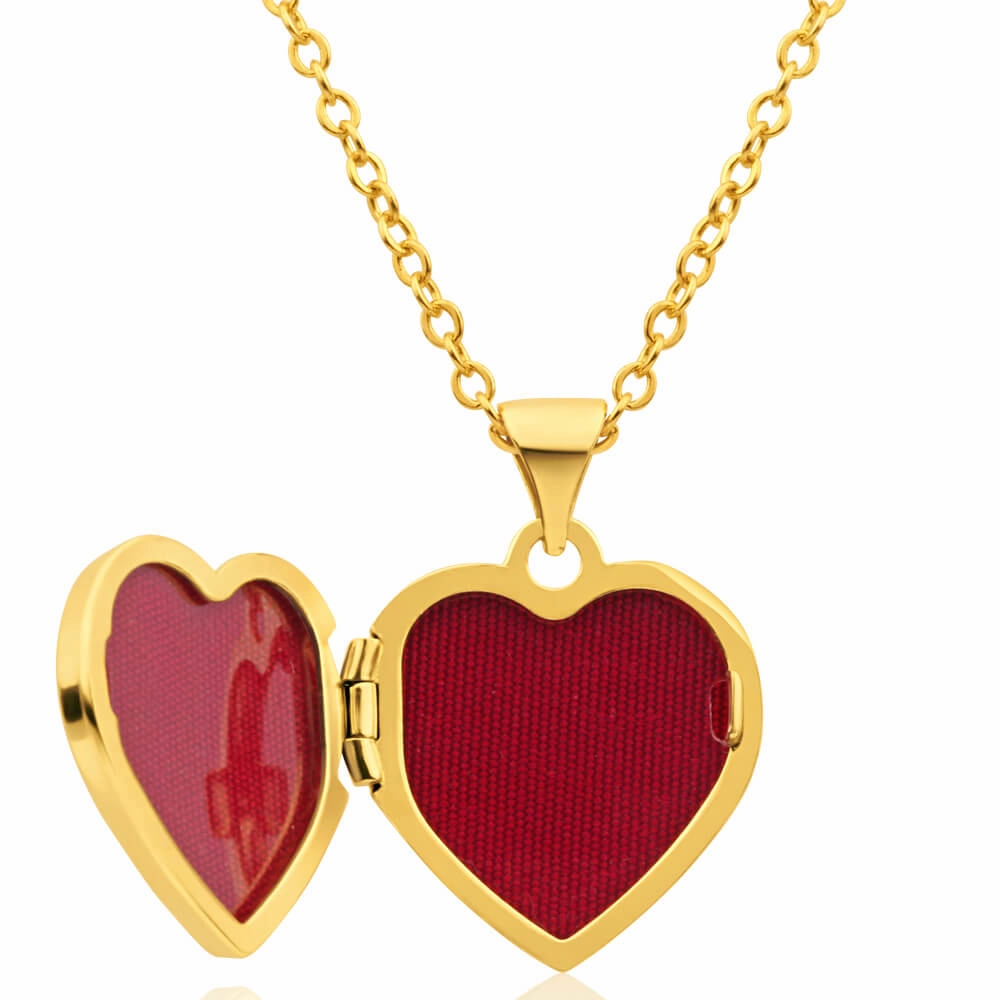 9ct Yellow Gold Heart Shaped Locket with Diamond TW=0.005ct