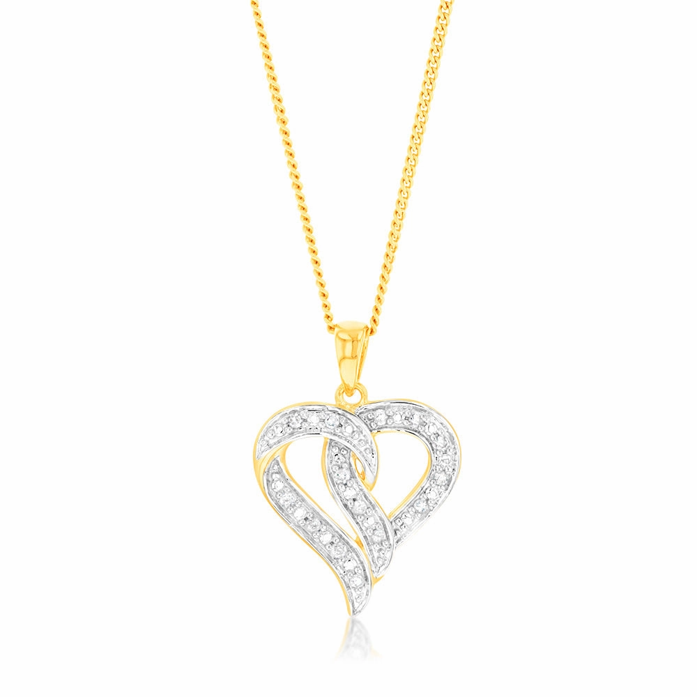 9ct Yellow Gold Heart Shaped Pendant in 14 Diamonds