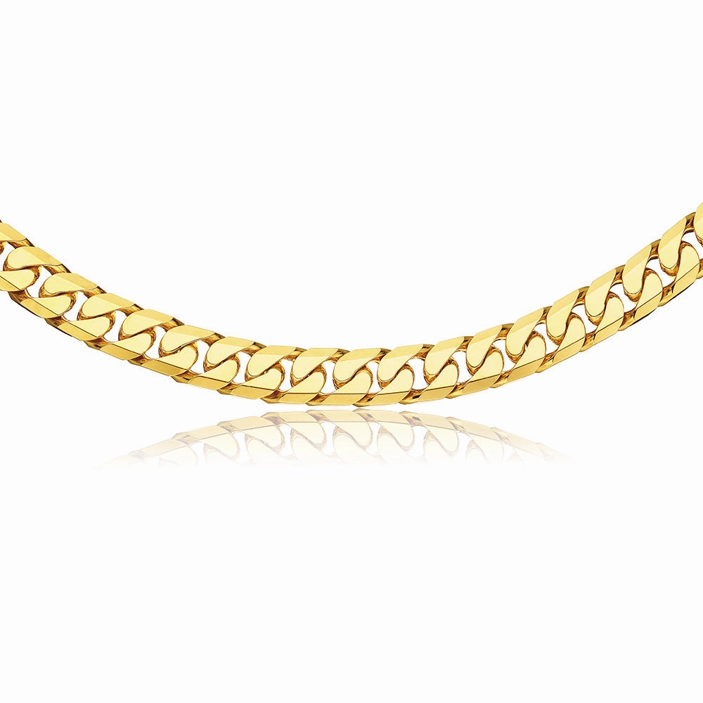 9ct Yellow Gold Heavy Curb Bevelled Flat 60cm Chain in 550Gauge