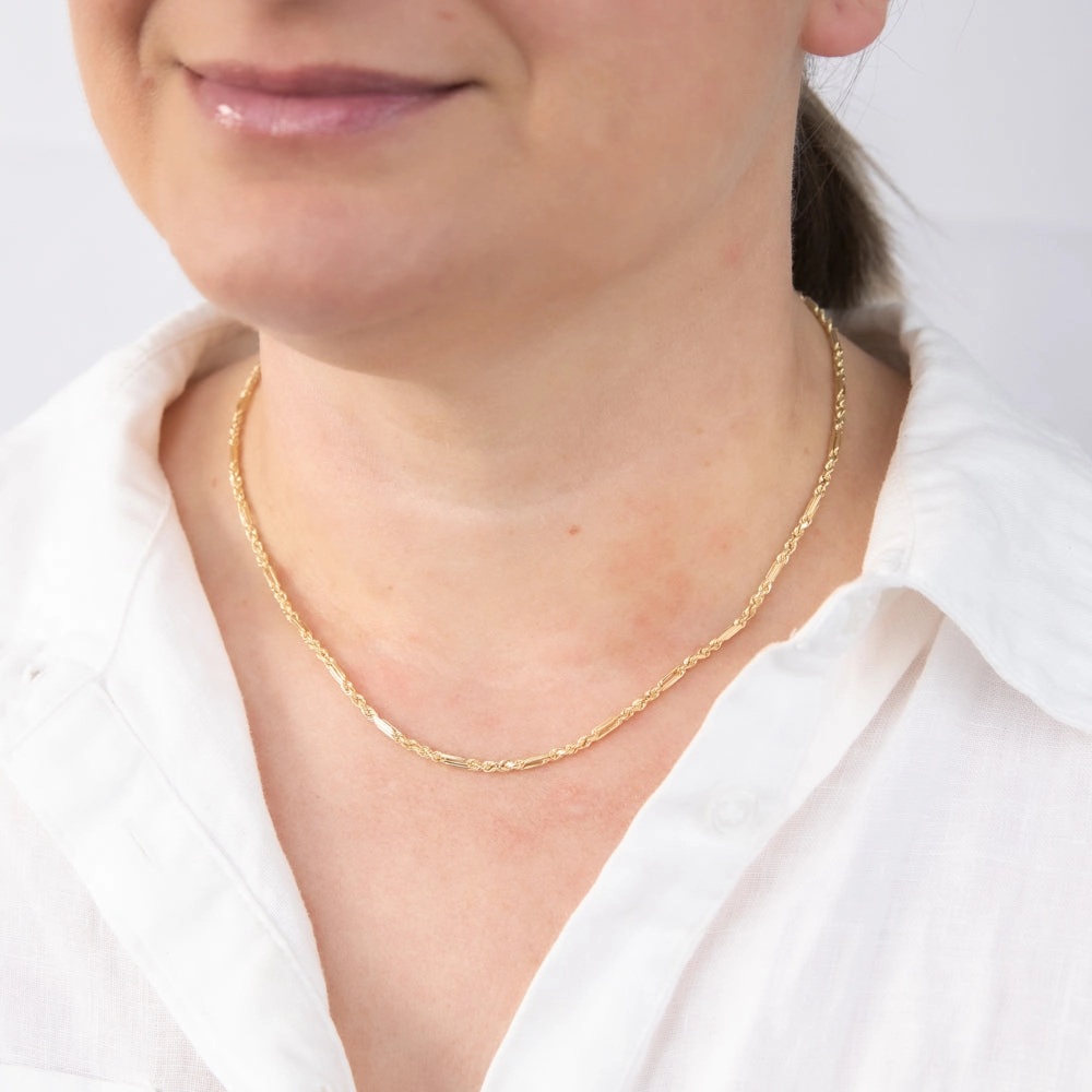 9ct Yellow Gold Hollow Diamond Cut Figarope 46cm Chain