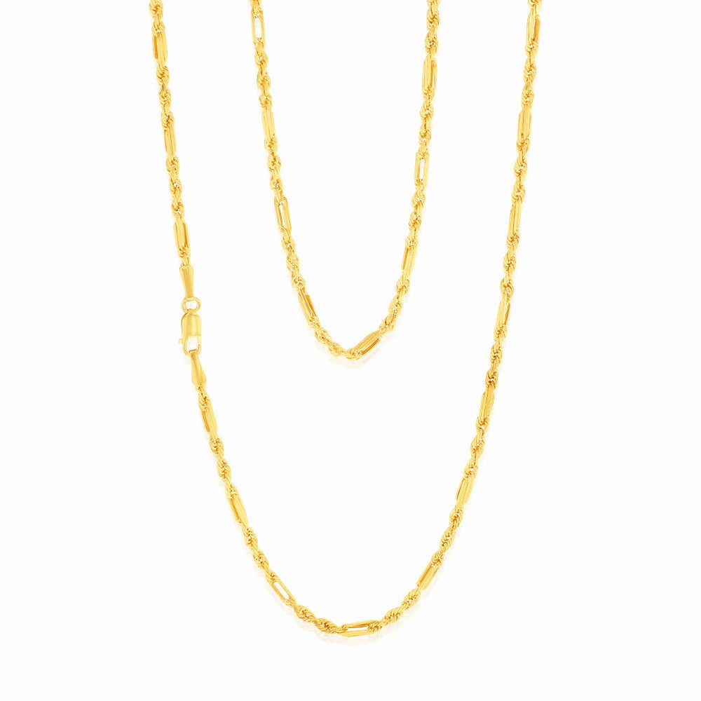 9ct Yellow Gold Hollow Diamond Cut Figarope 46cm Chain