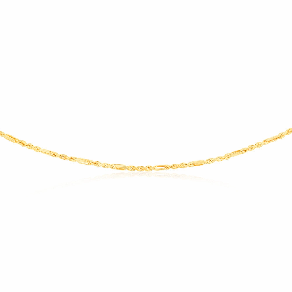 9ct Yellow Gold Hollow Diamond Cut Figarope 46cm Chain