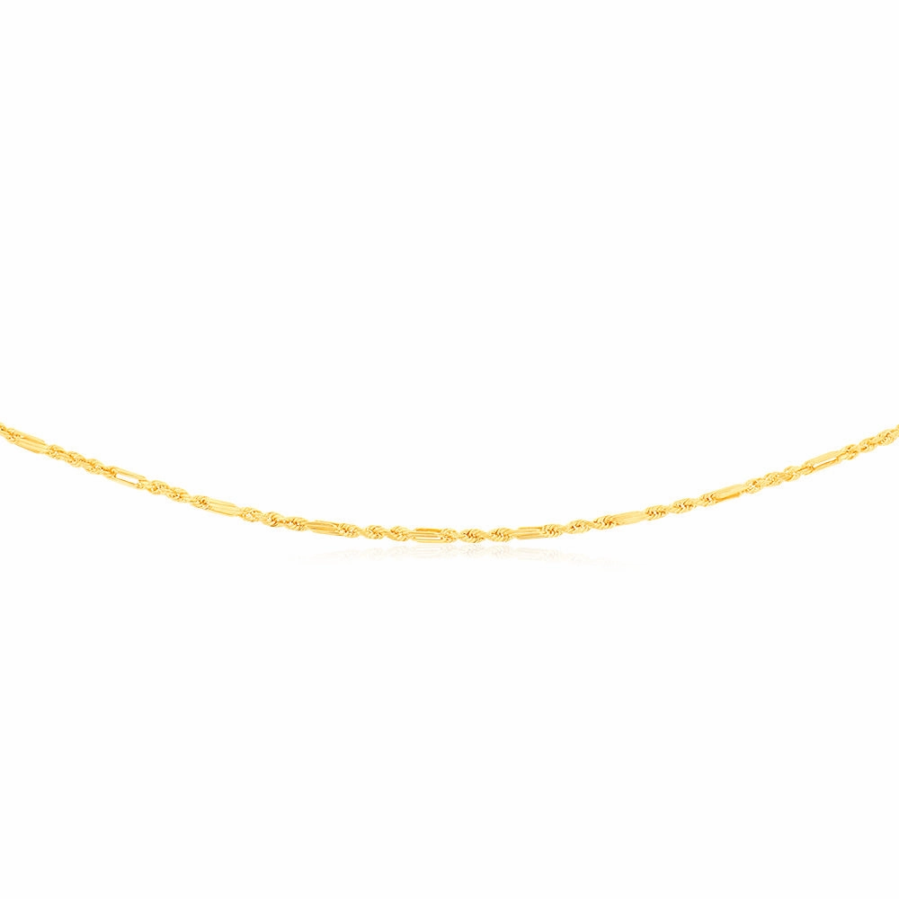 9ct Yellow Gold Hollow Diamond Cut Figarope 46cm Chain