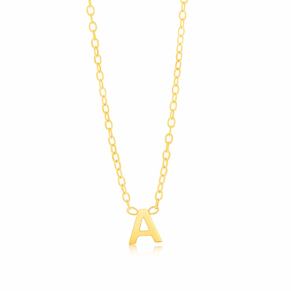 9ct Yellow Gold Initial "A" Pendant On Chain