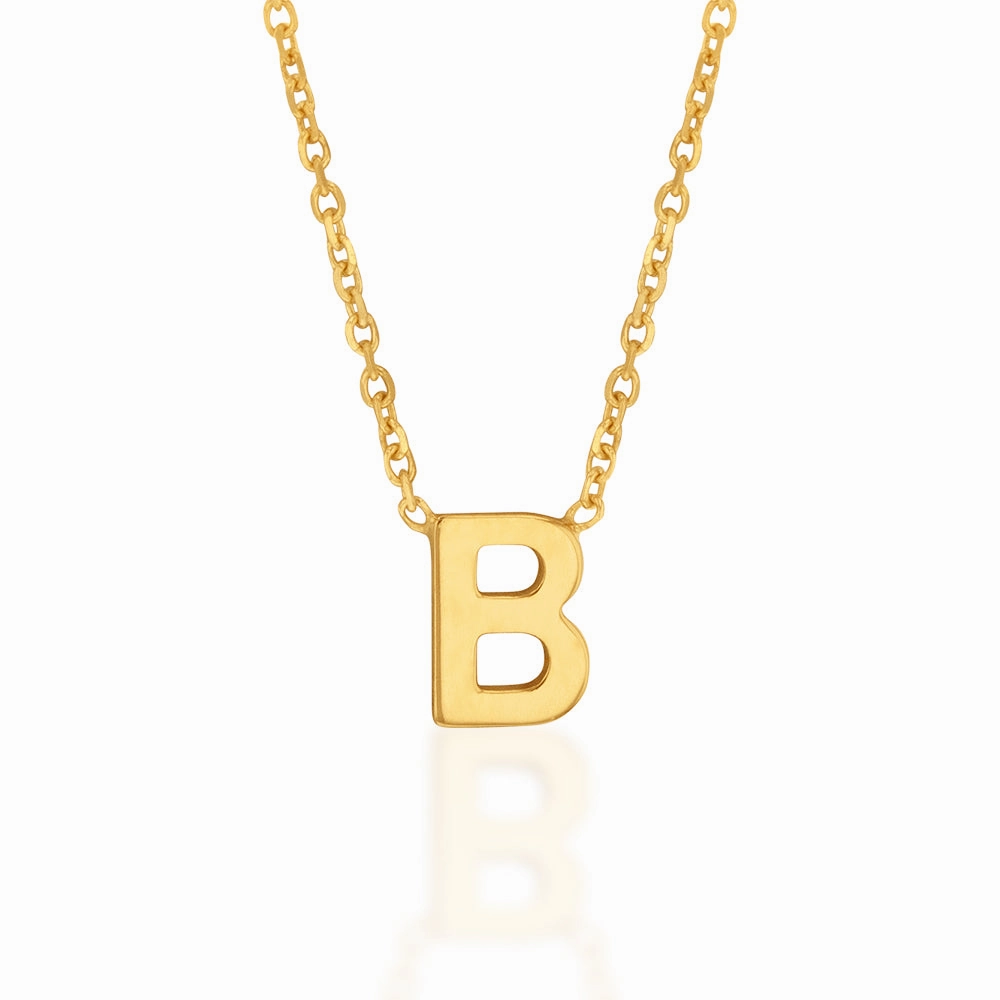 9ct Yellow Gold Initial "B" Pendant on 43cm Chain