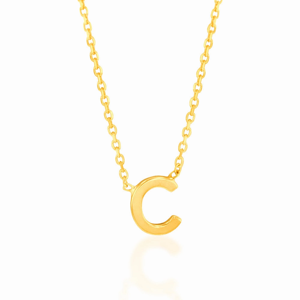 9ct Yellow Gold Initial "C" Pendant on 43cm Chain
