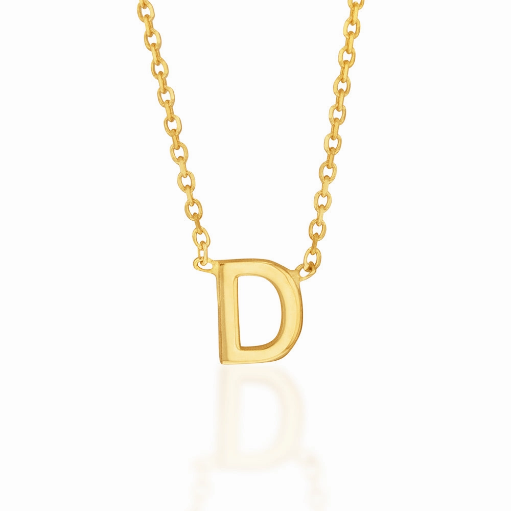 9ct Yellow Gold Initial "D" Pendant on 43cm Chain