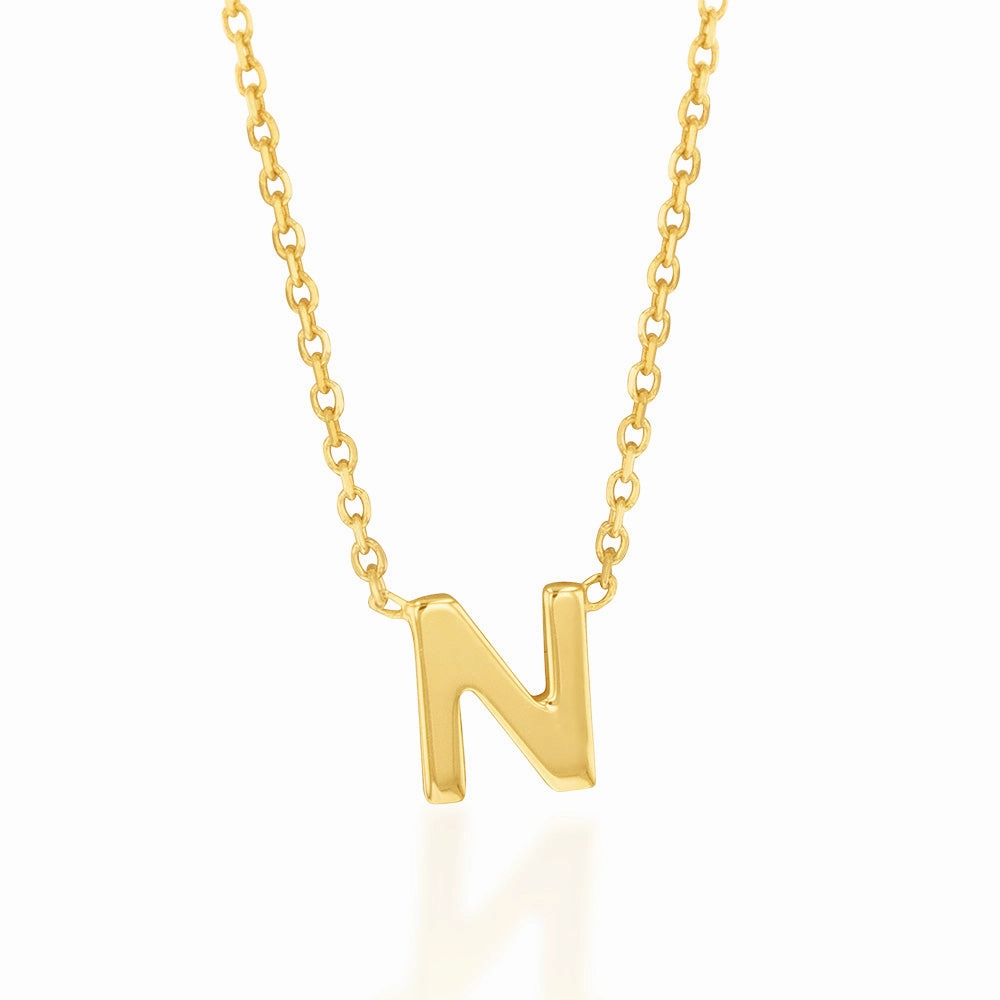 9ct Yellow Gold Initial "N" Pendant On 43cm Chain