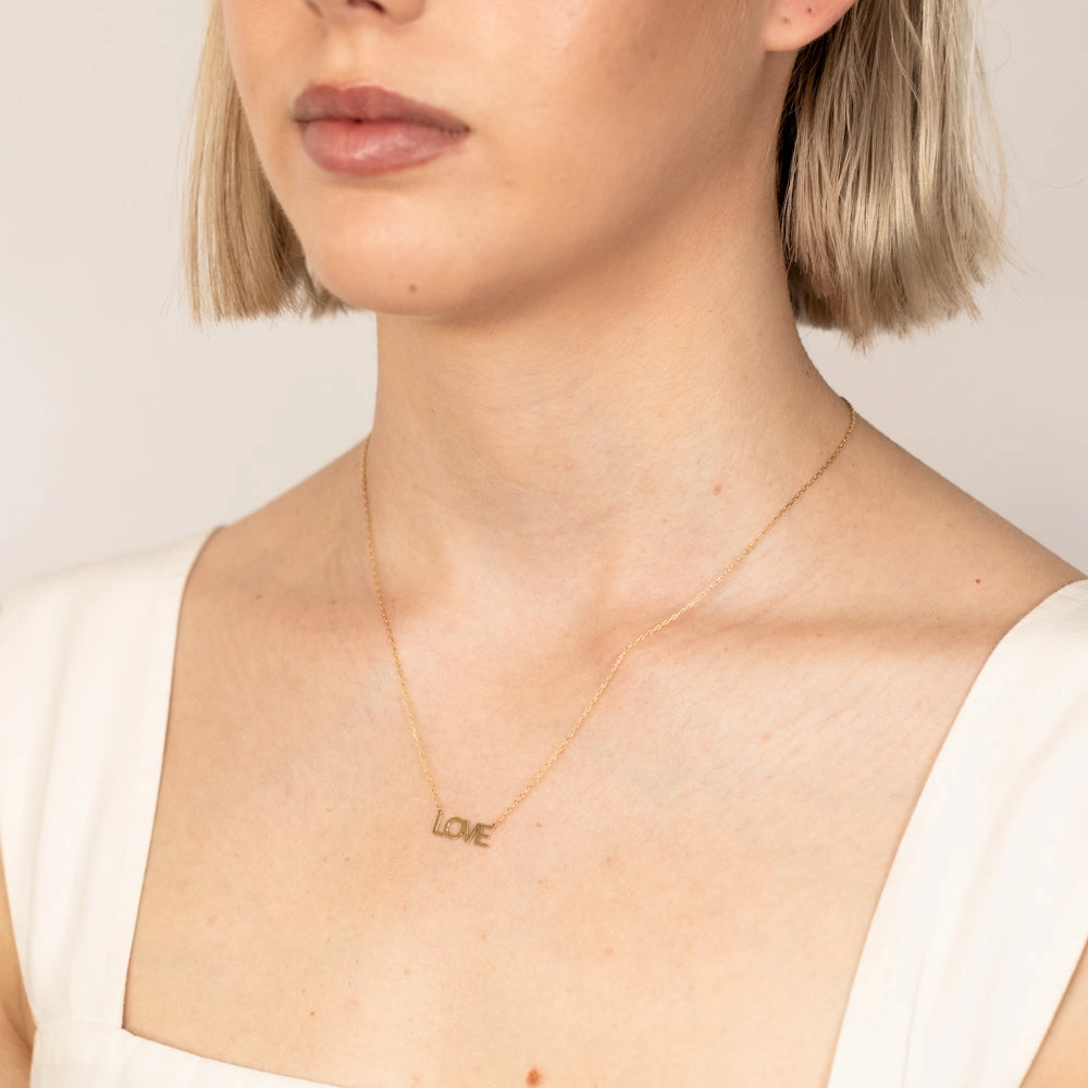 9ct Yellow Gold Love Pendant On Chain