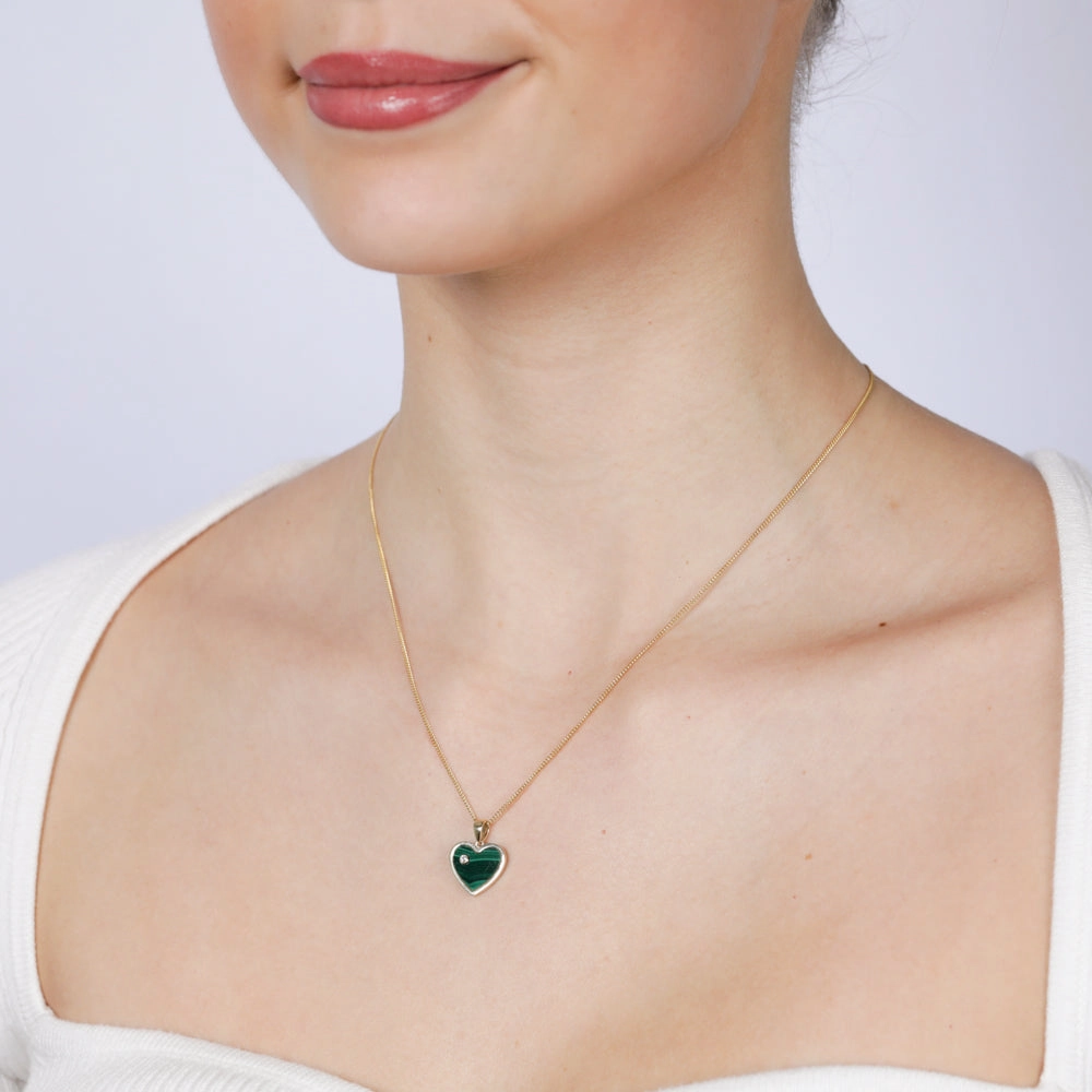 9ct Yellow Gold Natual Malachite Heart Pendant