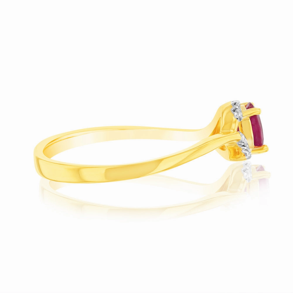 9ct Yellow Gold Natural Ruby 10Diamonds Ring