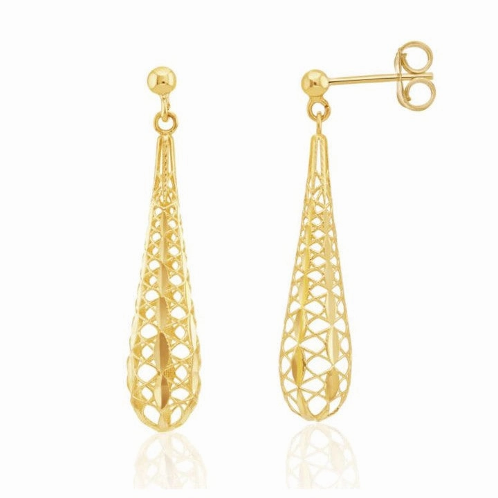 9ct Yellow Gold Openwork Torpedo Drop Earrings 47mm