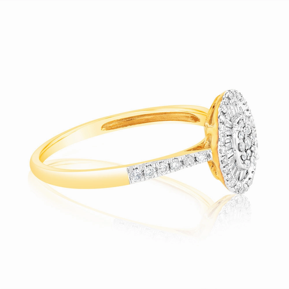 9ct Yellow Gold Oval Shaped Ring in 0.30 Carat Natural Diamonds