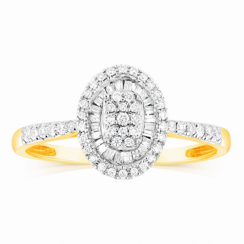 9ct Yellow Gold Oval Shaped Ring in 0.30 Carat Natural Diamonds