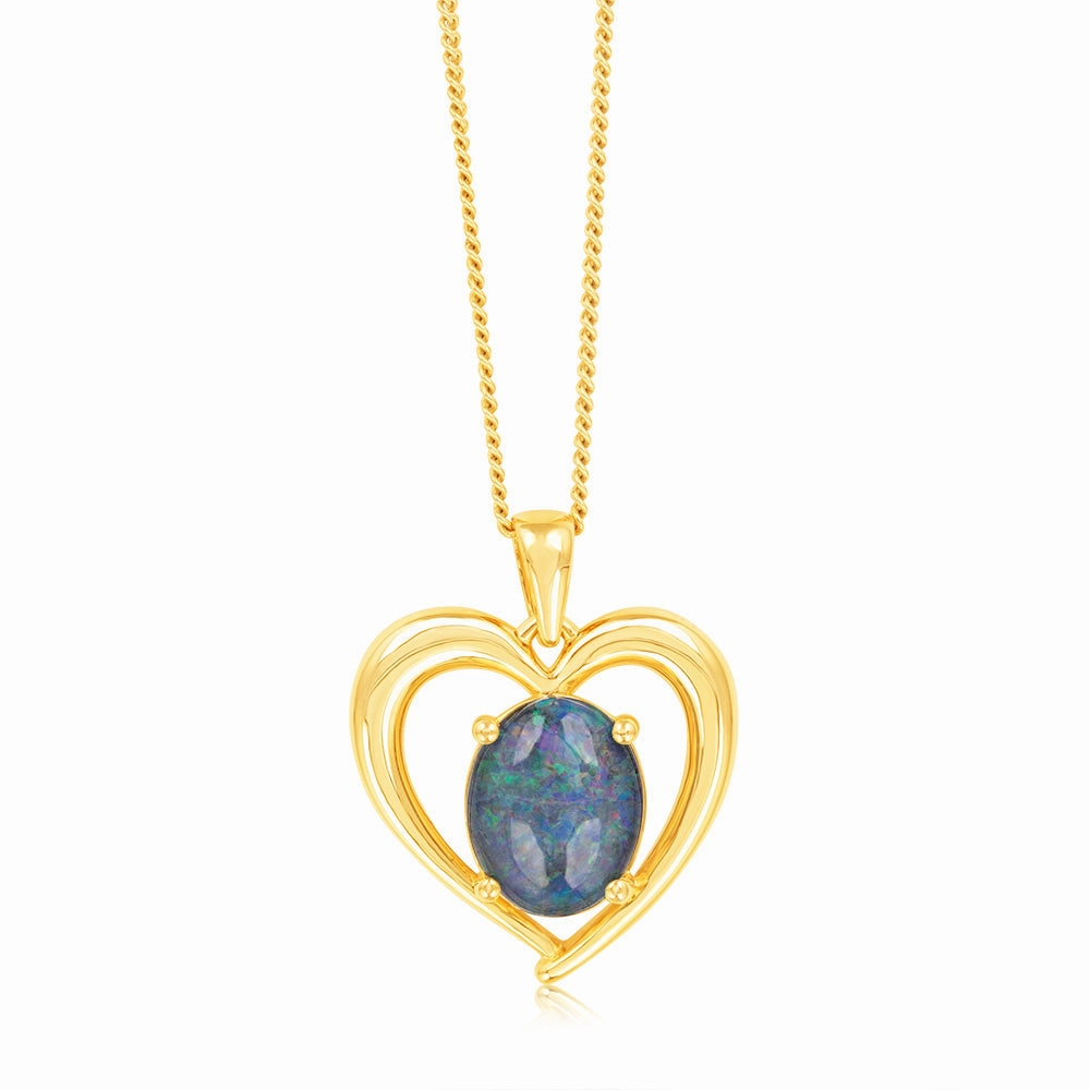 9ct Yellow Gold Oval Triplet Opal Heart Pendant