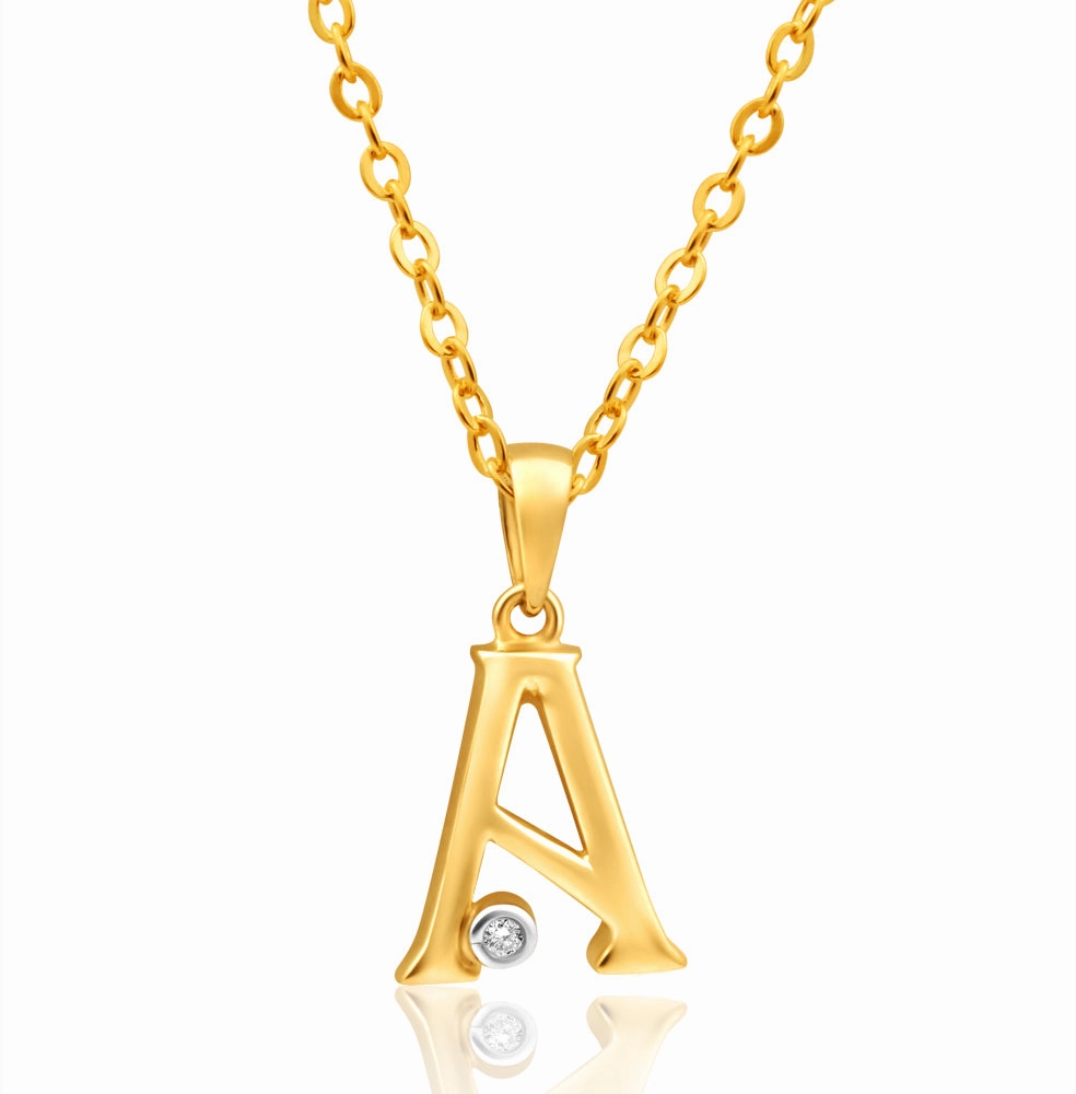 9ct Yellow Gold Pendant Initial A set with diamond
