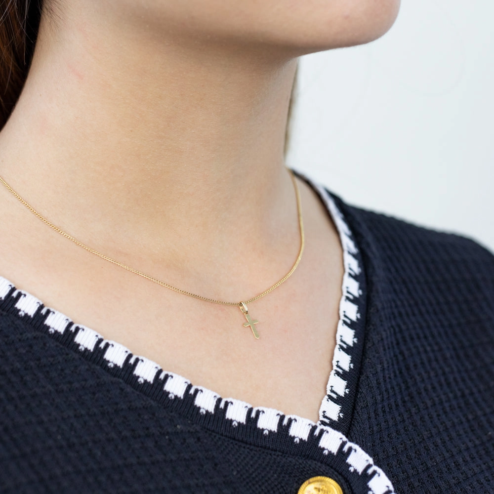 9ct Yellow Gold Plain & Diamond Cut 11mm Cross Pendant