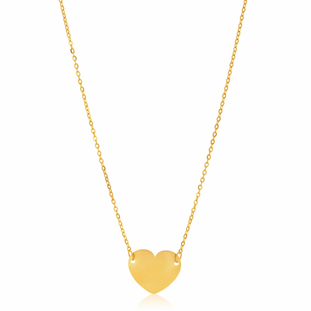 9ct Yellow Gold Plain Heart Disc Pendant on 42cm Chain