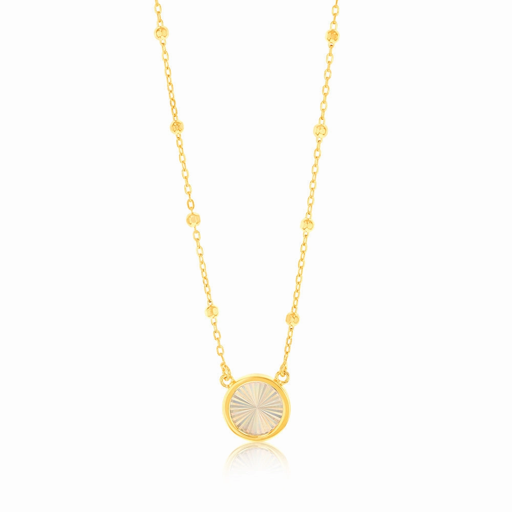 9ct Yellow Gold Rainbow Circle Pendant On Trace and Ball 43-46cm Chain