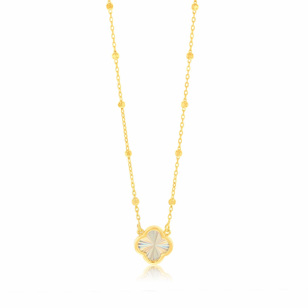 9ct Yellow Gold Rainbow Petal Pendant On Trace And Ball 43cm Chain