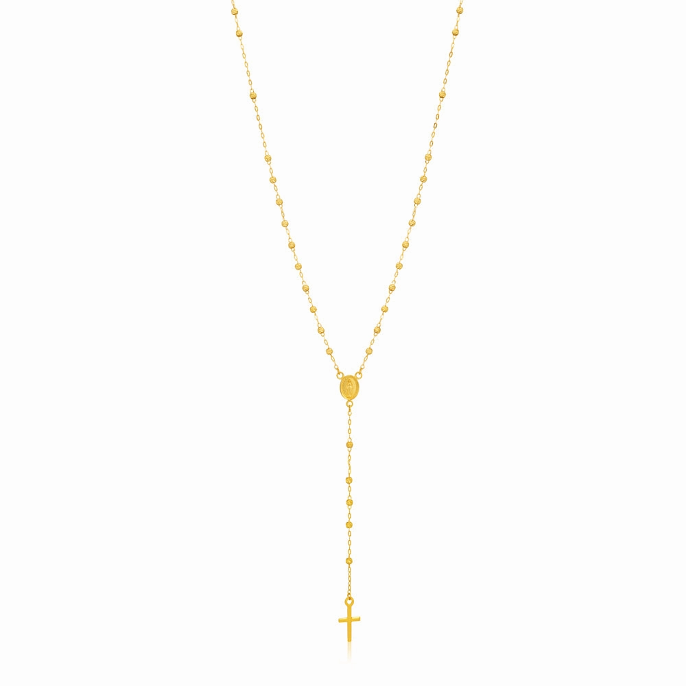 9ct Yellow Gold Rosary Madonna & Cross 50cm