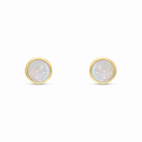 9ct Yellow Gold Round Opal Rubover Stud Earrings 5mm