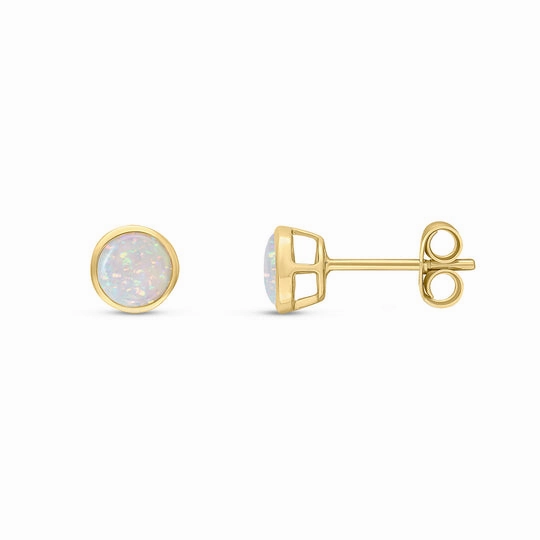 9ct Yellow Gold Round Opal Rubover Stud Earrings 5mm